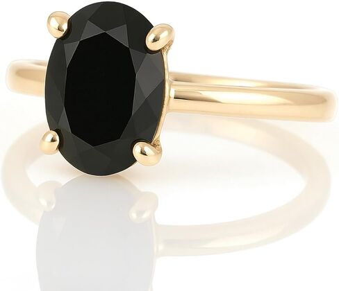 Rose Gold Black Onyx Solitaire Ring - Oval Cut Gemstone - 14k Pink Gold Black Stone Jewelry for Women in Saudi Arabia