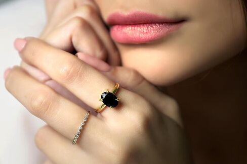 Rose Gold Black Onyx Solitaire Ring - Oval Cut Gemstone - 14k Pink Gold Black Stone Jewelry for Women in Saudi Arabia