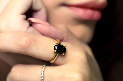Rose Gold Black Onyx Solitaire Ring - Oval Cut Gemstone - 14k Pink Gold Black Stone Jewelry for Women in Saudi Arabia