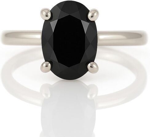 Rose Gold Black Onyx Solitaire Ring - Oval Cut Gemstone - 14k Pink Gold Black Stone Jewelry for Women in Saudi Arabia