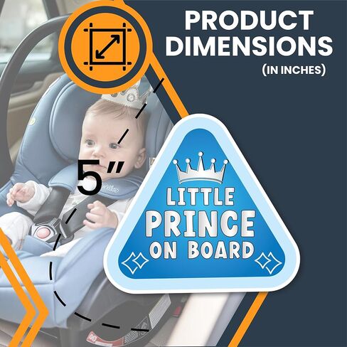ملصق مغناطيسي للسيارة Magnet Me Up Little Prince Baby On Board متين، 5 بوصات، أزرق، مقاوم للطقس، علامة أمان لطيفة للطفل على السيارة، مغناطيس ممتص للصدمات، طفل على الطريق السريع، صنع في الولايات المتحدة الأمريكية in Kuwait