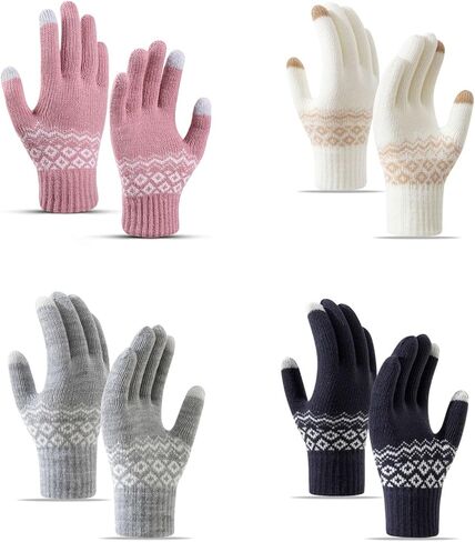 4 Pairs Winter Gloves for Women Men, Warm Knit Gloves Touchscreen Gloves Texting Gloves with Elastic Cuff in Saudi Arabia