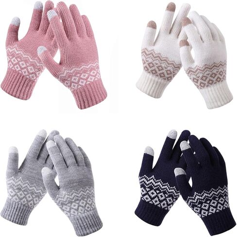 4 Pairs Winter Gloves for Women Men, Warm Knit Gloves Touchscreen Gloves Texting Gloves with Elastic Cuff in Saudi Arabia