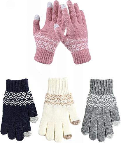 4 Pairs Winter Gloves for Women Men, Warm Knit Gloves Touchscreen Gloves Texting Gloves with Elastic Cuff in Saudi Arabia