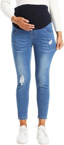 Maternity Jeans Over The Belly Slim Stretch Maternity Denim Pants Casual Maternity Ripped Pants in Saudi Arabia
