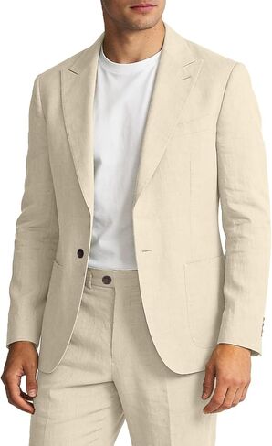 WOMS Mens Linen Suit 2 Pieces Casual Linen Suits for Men Retro Tuxedo for Groom Summer Beach Wedding Party in Saudi Arabia