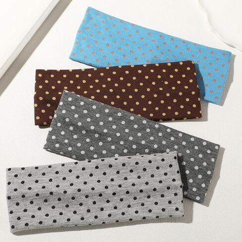 8PCS Classic Polka Dot Fabric Headband, Black and White, Elastic Material, One Size, Comfortable Daily Wear Hair Accessory for Women, in Saudi Arabia