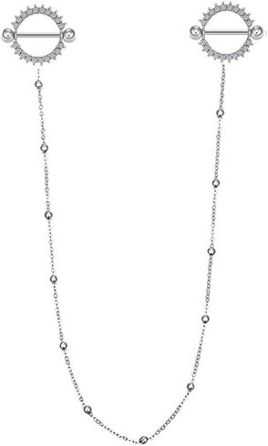 14G Chain Nipple Rings for Women Surgical Steel Heart Ball Black Rose Flower Nipple Shield Studs Piercing Barbell Long Chain Nipplerings Sexy Dainty Body Piercing Jewelry in Saudi Arabia
