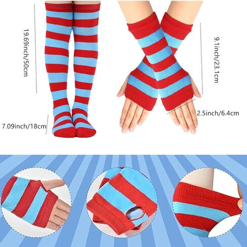 مجموعة إكسسوارات توتو زرقاء للفتيات من 6 قطع، تي شيرت مخطط وجوارب عالية وعصابة رأس للحفلات in Kuwait