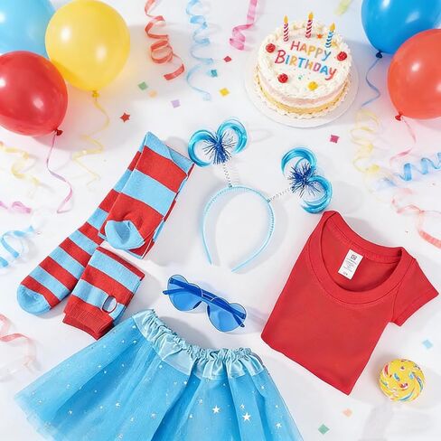 مجموعة إكسسوارات توتو زرقاء للفتيات من 6 قطع، تي شيرت مخطط وجوارب عالية وعصابة رأس للحفلات in Kuwait