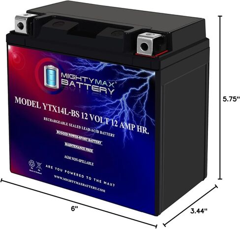 Mighty Max Battery YTX14L-BS Battery for Harley-Davidson 883CC XL, XLH (Sportster) 2007 in Saudi Arabia