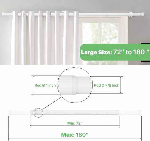180 inch Curtain Rods, 1" Heavy Duty White Curtain Rod for Outdoor Pato, Living Room, Bedroom, Metal Modern Curtain Pole with End Caps, 10 to 15 ft Drapery Rod Set with Brackets in Saudi Arabia