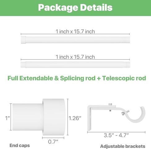 180 inch Curtain Rods, 1" Heavy Duty White Curtain Rod for Outdoor Pato, Living Room, Bedroom, Metal Modern Curtain Pole with End Caps, 10 to 15 ft Drapery Rod Set with Brackets in Saudi Arabia