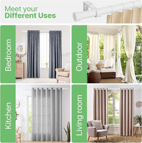 180 inch Curtain Rods, 1" Heavy Duty White Curtain Rod for Outdoor Pato, Living Room, Bedroom, Metal Modern Curtain Pole with End Caps, 10 to 15 ft Drapery Rod Set with Brackets in Saudi Arabia