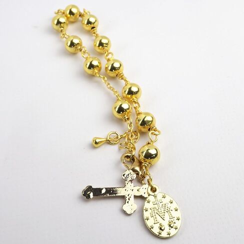 Needzo Gold Tone First Communion Rosary Bracelet, Beaded Chain with Cross and Miraculous Medal Charms, Catholic Religious Gift Keepsake for Eucharist or RCIA in Saudi Arabia