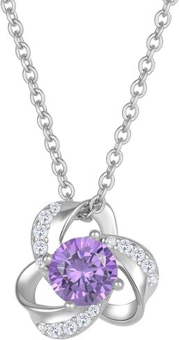 18K Gold Plated Love Knot Necklace for Women, 925 Sterling Silver Round cut Birthstone Pendant Necklace With Chain Lucky Flower Jewelry Gift in Saudi Arabia