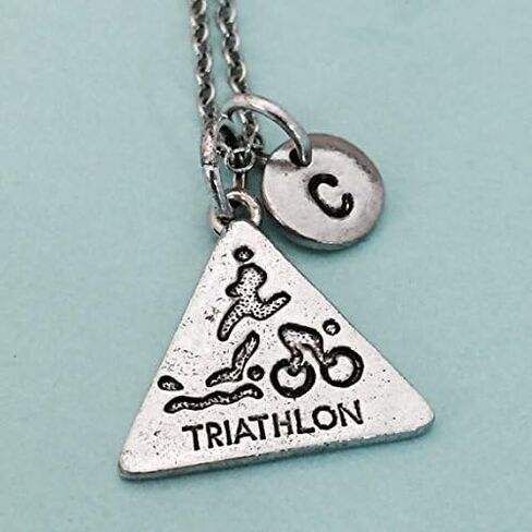 Triathlon necklace, triathlon charm, swimming, running, cycling, sports charm, athlete, personalized necklace, initial charm, monogram in Saudi Arabia