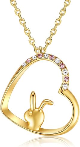 Easter Necklace 18K Gold Silver Plated Heart Dainty Rabbit Pendant Chain Necklaces Easter Basket Stuffers Party Birthday Jewelry Gifts in Saudi Arabia