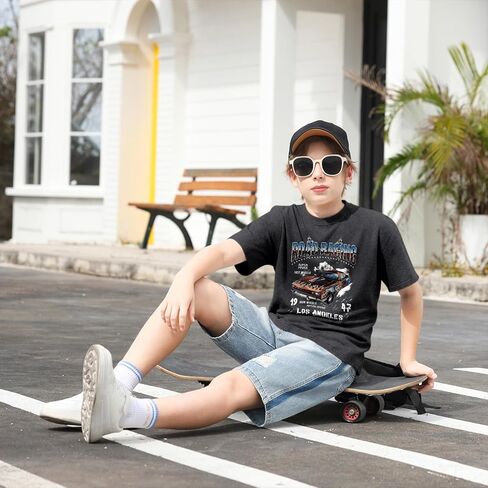 Vintage Race Car Shirts for Boys Kids Cool Graphic Tees Acid Wash Streetwear Road Racing Print Short Sleeve T Shirt in Saudi Arabia