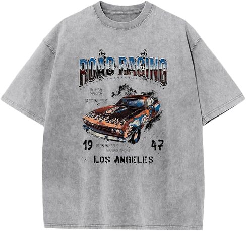 Vintage Race Car Shirts for Boys Kids Cool Graphic Tees Acid Wash Streetwear Road Racing Print Short Sleeve T Shirt in Saudi Arabia