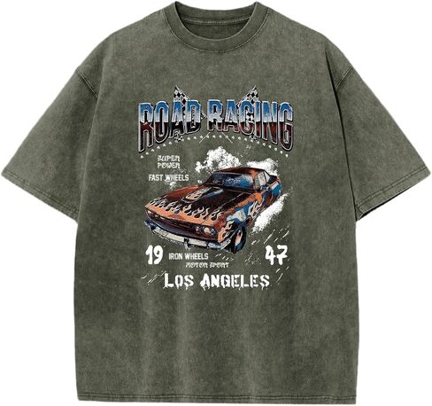 Vintage Race Car Shirts for Boys Kids Cool Graphic Tees Acid Wash Streetwear Road Racing Print Short Sleeve T Shirt in Saudi Arabia