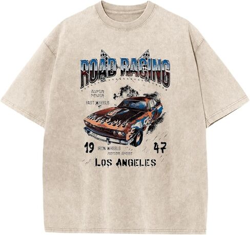Vintage Race Car Shirts for Boys Kids Cool Graphic Tees Acid Wash Streetwear Road Racing Print Short Sleeve T Shirt in Saudi Arabia