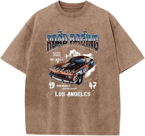 Vintage Race Car Shirts for Boys Kids Cool Graphic Tees Acid Wash Streetwear Road Racing Print Short Sleeve T Shirt in Saudi Arabia