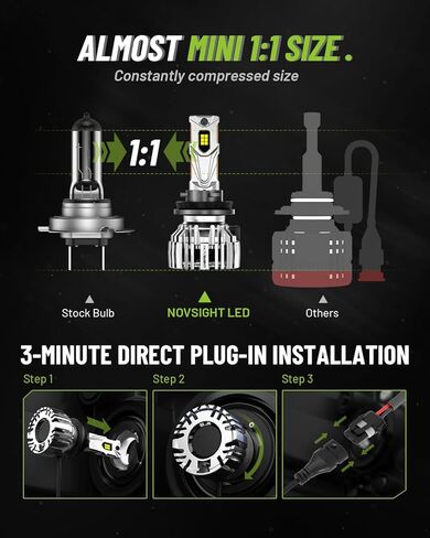 NOVSIGHT H11 LED Fog Lights Bulbs - 55000 Lumens,100000 Hours Lifespan,6500K Cool White Light,Efficent Cooling System, Pack of 2 in Saudi Arabia