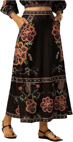 تنورة نسائية طويلة من MakeMeChic بوهو زهرية بخصر عالٍ على شكل حرف A تنانير للعطلات in Kuwait