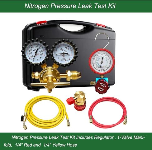 طقم اختبار تسرب ضغط النيتروجين للسيارات/HVAC. أدوات اختبار الضغط، تتضمن منظمًا، ومشعب صمام واحد، وخرطوم أحمر 1/4 بوصة وخرطوم أصفر 1/4 بوصة لتسريبات الخراطيم، والوصلات السائبة، والمبخرات، والمكثفات in Kuwait