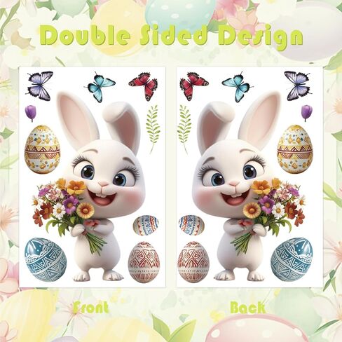 106 قطعة ملصقات نافذة عيد الفصح السعيد، ديكورات نافذة عيد الفصح مع أرنب كرتوني لطيف ثلاثي الأبعاد وبيض عيد الفصح، ملصق نافذة عيد الفصح ثابت مزدوج الجوانب للمدرسة والمنزل والمكتب ومستلزمات الحفلات in Kuwait