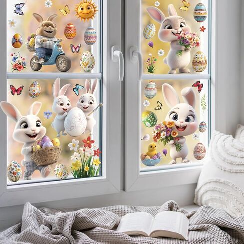 106 قطعة ملصقات نافذة عيد الفصح السعيد، ديكورات نافذة عيد الفصح مع أرنب كرتوني لطيف ثلاثي الأبعاد وبيض عيد الفصح، ملصق نافذة عيد الفصح ثابت مزدوج الجوانب للمدرسة والمنزل والمكتب ومستلزمات الحفلات in Kuwait