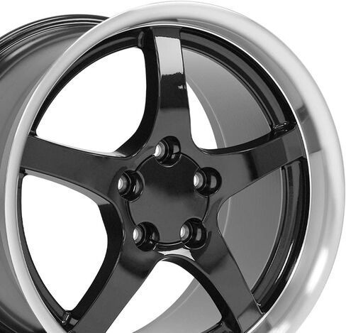 OE Wheels CV05 17 Inch Rims Fit Corvette C5 Style 5x120.65 17x9.5 / 18x10.5 Gloss Black Machined Lip (Set of 4) in Saudi Arabia