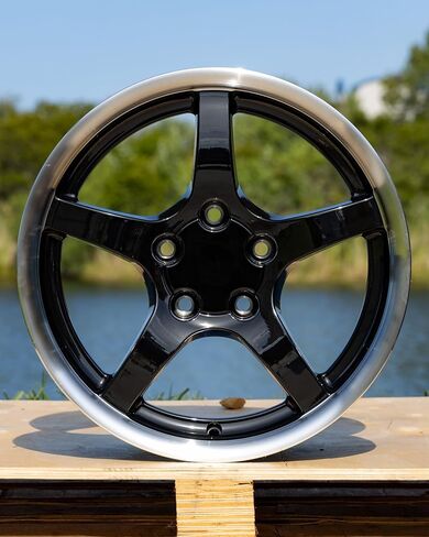 OE Wheels CV05 17 Inch Rims Fit Corvette C5 Style 5x120.65 17x9.5 / 18x10.5 Gloss Black Machined Lip (Set of 4) in Saudi Arabia