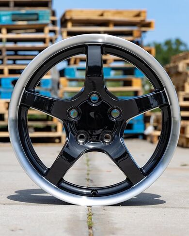 OE Wheels CV05 17 Inch Rims Fit Corvette C5 Style 5x120.65 17x9.5 / 18x10.5 Gloss Black Machined Lip (Set of 4) in Saudi Arabia