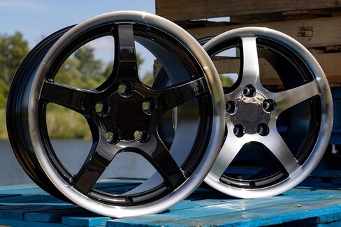 OE Wheels CV05 17 Inch Rims Fit Corvette C5 Style 5x120.65 17x9.5 / 18x10.5 Gloss Black Machined Lip (Set of 4) in Saudi Arabia