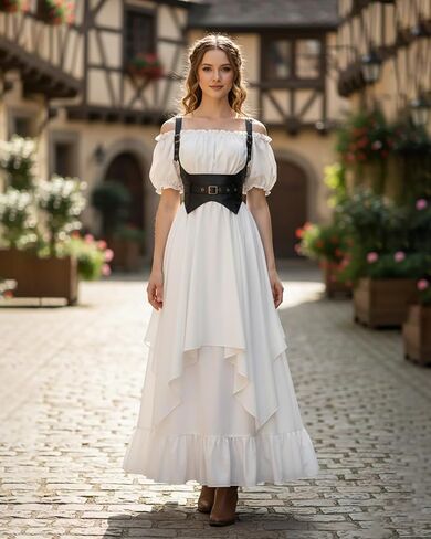 LTAKK Renaissance Dress Women Victorian Medieval Costume Fairy Maxi Dresses Pirate Underdress with Corset in Saudi Arabia