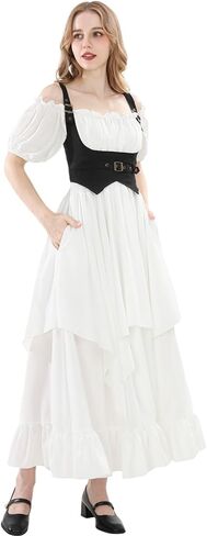 LTAKK Renaissance Dress Women Victorian Medieval Costume Fairy Maxi Dresses Pirate Underdress with Corset in Saudi Arabia