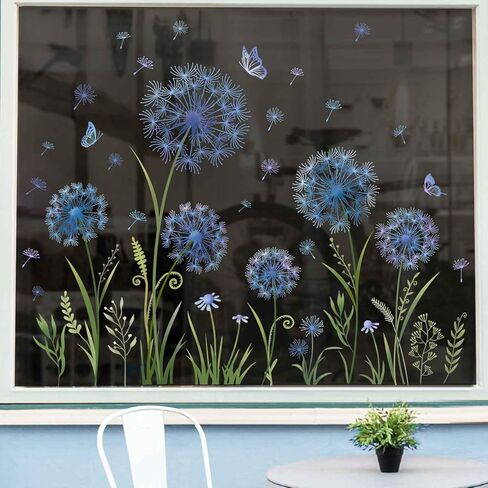 Dadenlion Flower Window Clings Yellow Dadenlion الزهور الفراشات ملصقات نافذة الربيع الصيف ثابت نافذة الشارات للمنزل متجر نافذة زجاج الباب الديكور in Saudi Arabia