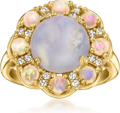 Ross-Simons Blue Agate Ring With Opal and .10 ct. t.w. White Topaz in 18kt Gold Over Sterling in Saudi Arabia