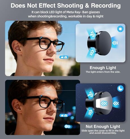 2PCS LED Light Cover for Ray-Ban Meta Glasses, Light Blocker Covers Compatible with RayBan Meta Wayfarer, Skyler, Oakley, Headliner Accessories, Blackout LED Blocking Cover for Meta Glasses in Kuwait