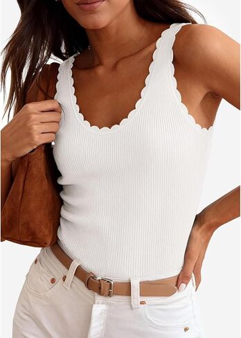 Women's Tank Top, V-Neck Ruffle Lightweight Ribbed Knit Shirt, Summer Casual Sexy Sweater Vest. in Saudi Arabia