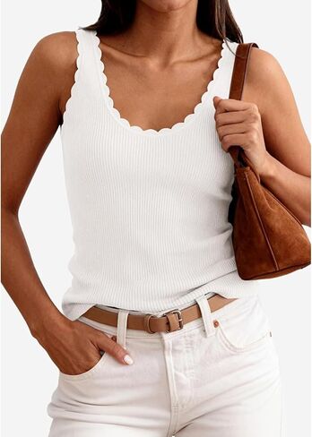 Women's Tank Top, V-Neck Ruffle Lightweight Ribbed Knit Shirt, Summer Casual Sexy Sweater Vest. in Saudi Arabia