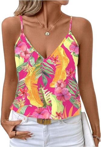 SweatyRocks Women's Leopard Print V Neck Cami Tops Summer Casual Sleeveless Going Out Top in Kuwait