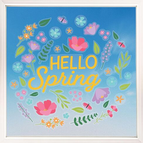 Big Dot of Happiness Hello Spring Window Clings, Reusable Seasonal Window Sticker Decorations, Floral Decals, Spring Static Clings for Kid-Friendly Party Decor in Saudi Arabia