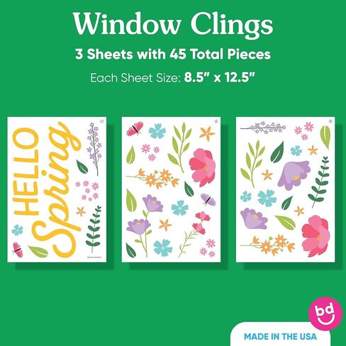Big Dot of Happiness Hello Spring Window Clings, Reusable Seasonal Window Sticker Decorations, Floral Decals, Spring Static Clings for Kid-Friendly Party Decor in Saudi Arabia