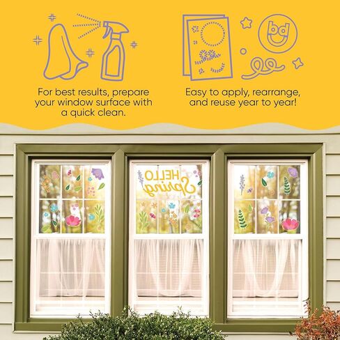 Big Dot of Happiness Hello Spring Window Clings, Reusable Seasonal Window Sticker Decorations, Floral Decals, Spring Static Clings for Kid-Friendly Party Decor in Saudi Arabia