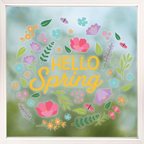 Big Dot of Happiness Hello Spring Window Clings, Reusable Seasonal Window Sticker Decorations, Floral Decals, Spring Static Clings for Kid-Friendly Party Decor in Saudi Arabia
