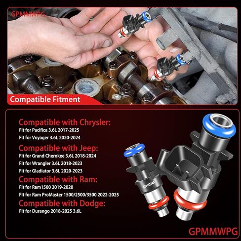 6Pcs Fuel Injectors 5281427AA 8 Holes Compatible with Jeep Grand Cherokee 2018-2024 Wrangler 2018-2023 Ram 1500 2019-2022 for Dodge Durango 2018-2024 Chrysler Pacifica 2017-2024 3.6L Set of 6 in Saudi Arabia
