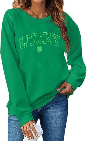 TOWNOWN St Patricks Day Sweatshirt for Women Lucky Shamrock Graphic Print T Shirt Long Sleeve Embroidered Lucky Pullover Top in Saudi Arabia